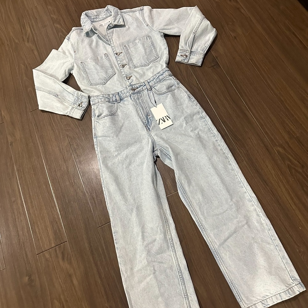 Zara Light Blue Denim Jumpsuit